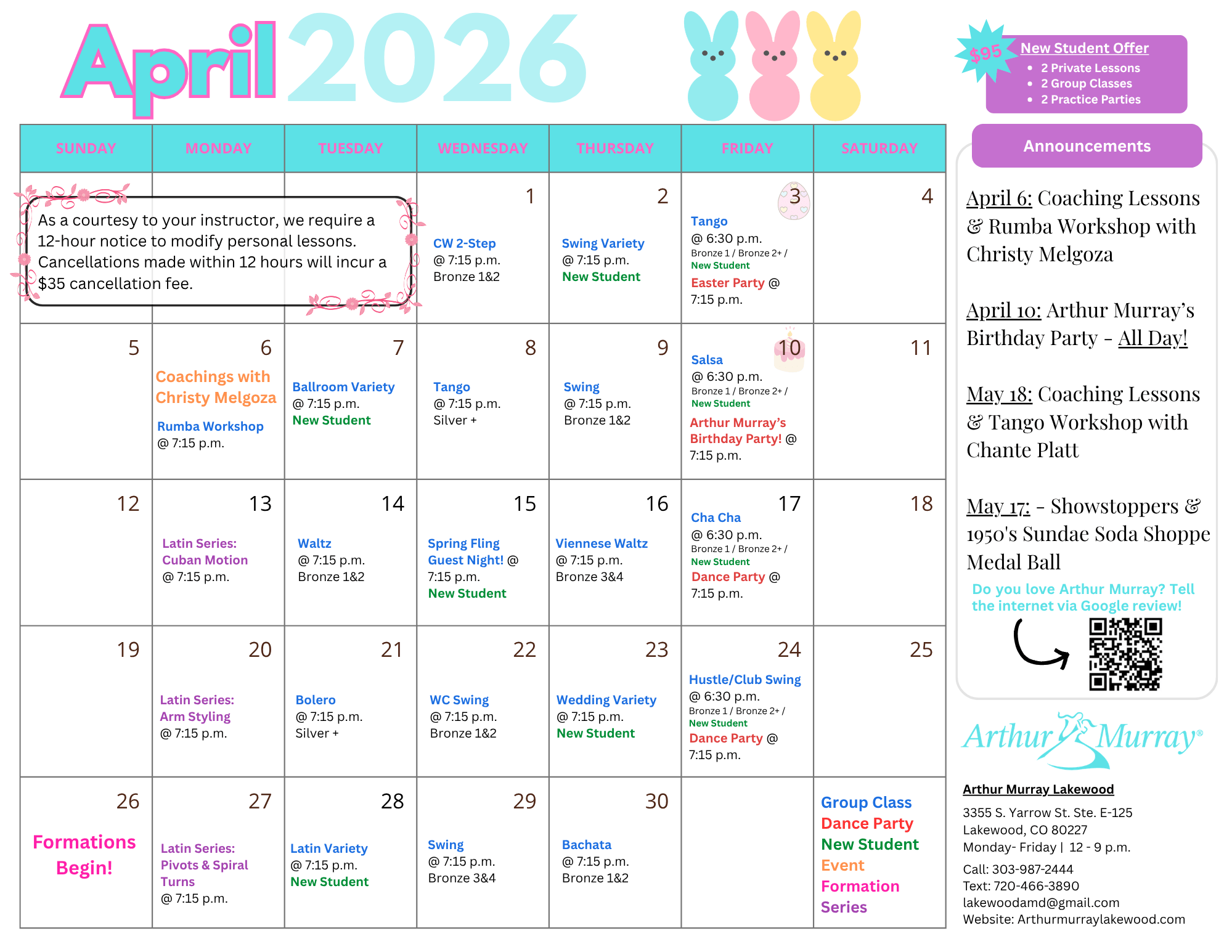 April All Levels Calendar