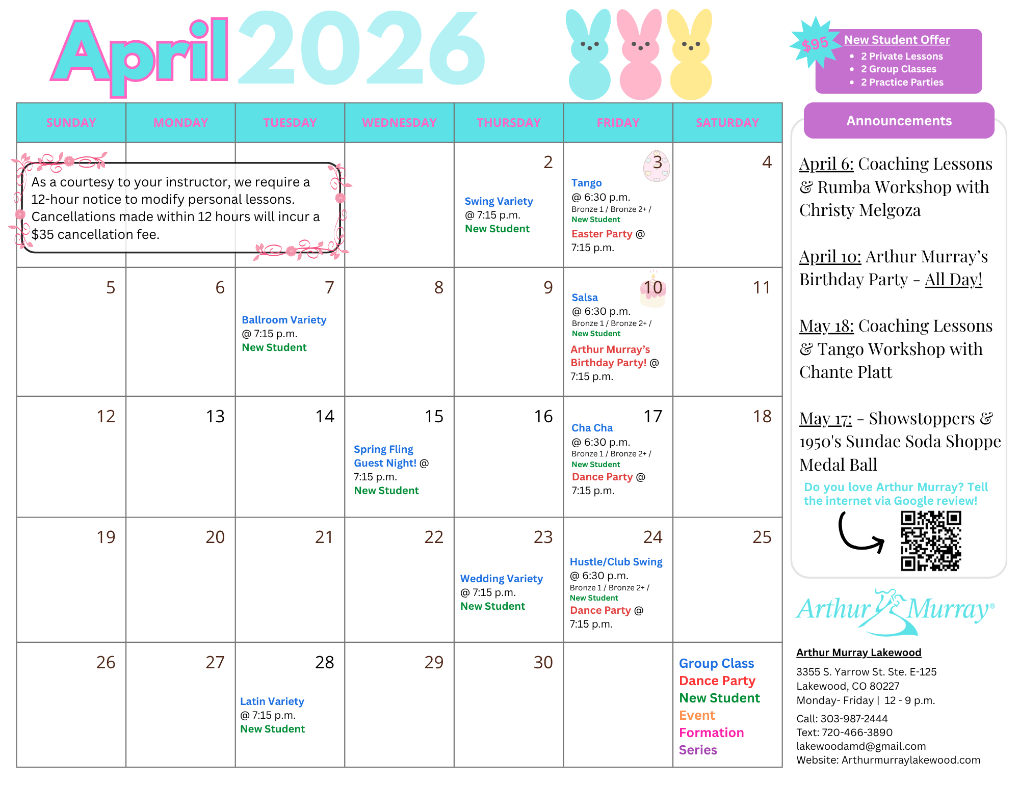 New Student April Calendar