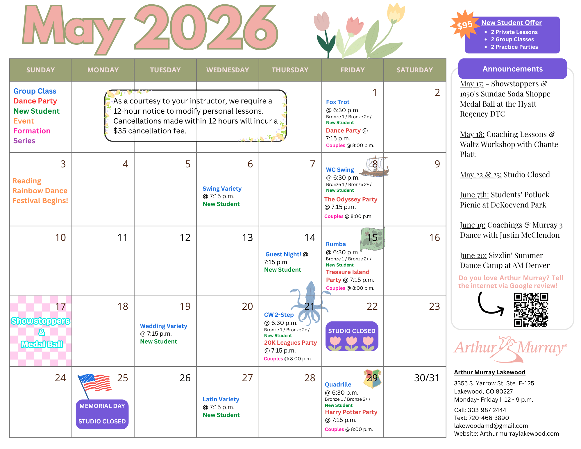New Student May Calendar