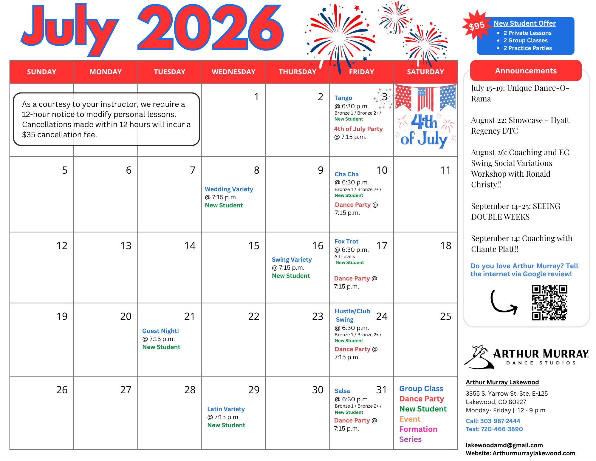 New Student July Calendar